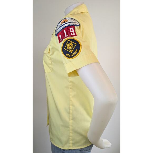 VTG 80s BSA Boy Scouts Womens Den Leader Shirt 8 Yellow Patches Short Sleeve - Picture 5 of 10